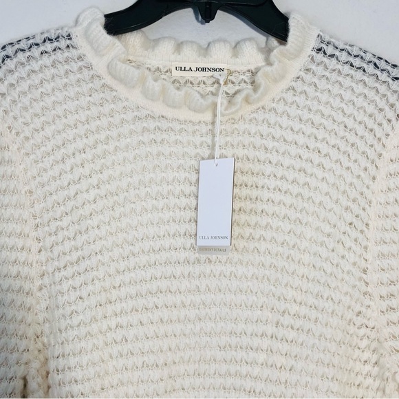 NWT Ulla Johnson Cream Laila Ruffled Alpaca-blend Lightweight Knit Sweater sz XL - Picture 8 of 16